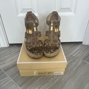 Michael Kors Damita Beige Wedge Sandals